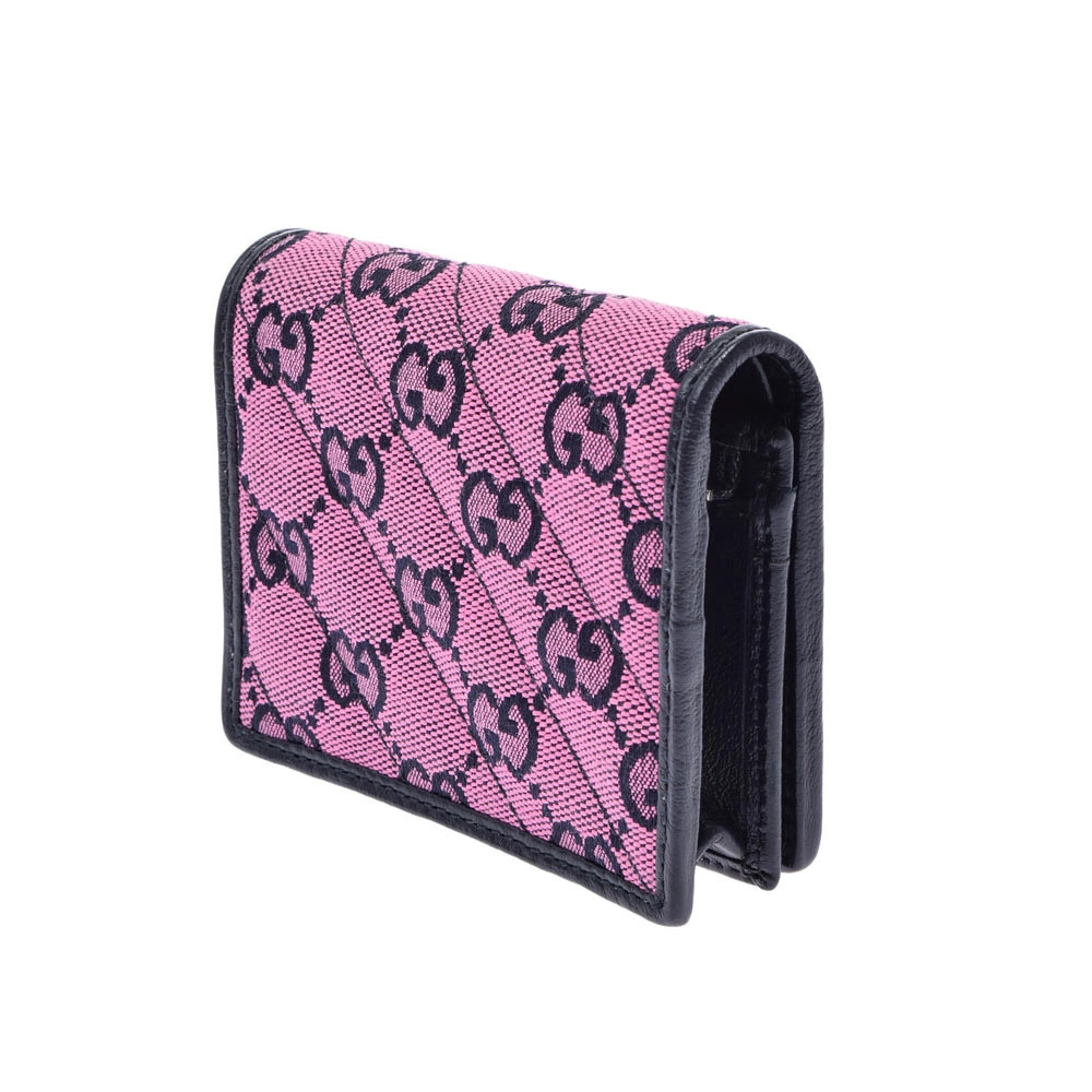 Gucci Multicolor Bi Canvas GG Marmont Pink fold Leather Wallet Pink